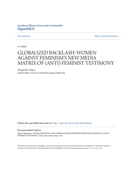 (ANTI) FEMINIST TESTIMONY Margarethe Mapes Southern Illinois University Carbondale, Mmapes10@Siu.Edu