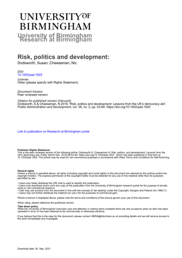 University of Birmingham Risk, Politics and Development