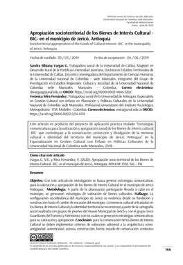 En El Municipio De Jericó, Antioquia Socioterritorial Appropriation of the Goods of Cultural Interest -BIC- in the Municipality of Jericó, Antioquia