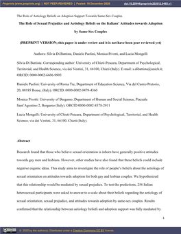 The Role of Sexual Prejudice and Aetiology Beliefs on the Italians’ Attitudes Towards Adoption