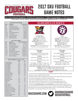 2017 SXU Football Game Notes