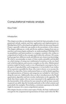 Computational Melody Analysis