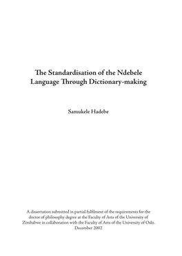 The Standardisation of the Ndebele Language Through Dictionary