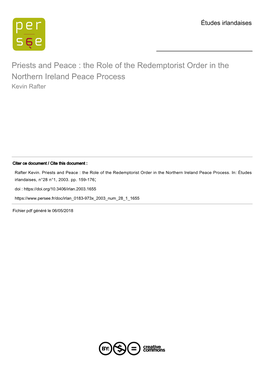 The Role of the Redemptorist Order in the Northern Ireland Peace Process Kevin Rafter