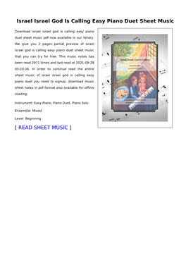 Israel Israel God Is Calling Easy Piano Duet Sheet Music