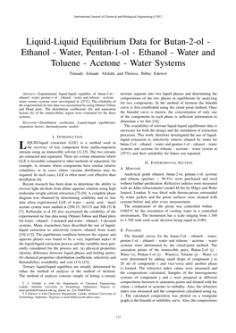 Water and Toluene - Acetone - Water Systems Tinuade Jolaade Afolabi, and Theresa Ibibia Edewor