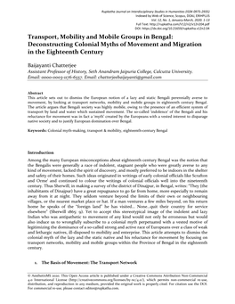 Transport, Mobility and Mobile Groups in Bengal: Deconstructing Colonial Myths of Movement and Migration in the Eighteenth Century