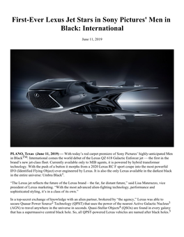 First-Ever Lexus Jet Stars in Sony Pictures' Men in Black: International