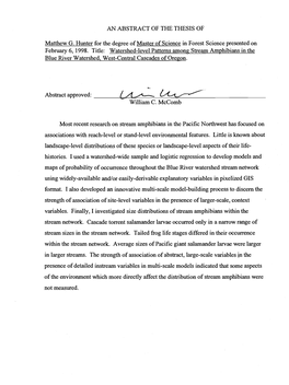 Watershed-Level Patterns Among Stream Amphibians in the Blue River Watershed, West-Central Cascades of Oregon