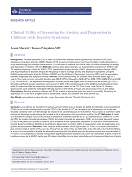 Clinical Utility of Screening for Anxiety and Depression in Children with Tourette Syndrome