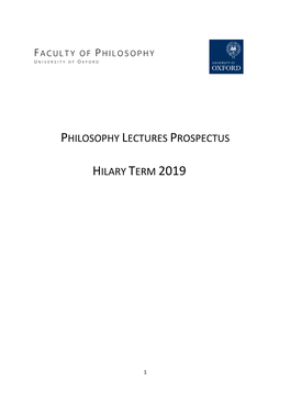Philosophy Lectures Prospectus Hilary Term 2019