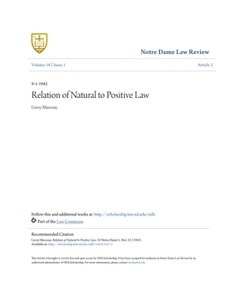 Relation of Natural to Positive Law Leroy Marceau