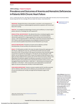 Prevalence and Outcomes of Anemia and Hematinic Deficiencies in Patients with Chronic Heart Failure
