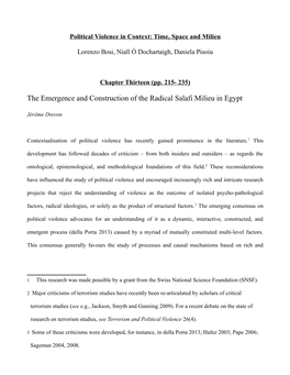 The Emergence and Construction of the Radical Salafi Milieu in Egypt