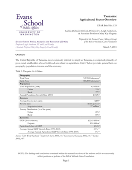 Tanzania: Agricultural Sector Overview