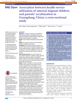 Association Between Health Service Utilisation of Internal Migrant Children and Parents’ Acculturation in Guangdong, China: a Cross-Sectional Study