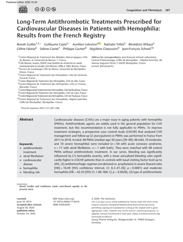 Long-Term Antithrombotic Treatments Prescribed for Cardiovascular Diseases in Patients with Hemophilia: Results from the French Registry