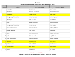 PA Senate (NOTE: Only Odd-Numbered Districts Were up For