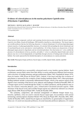 Zoosymposia 2: Evidence of a Dorsal Pharynx in the Marine Polychaete