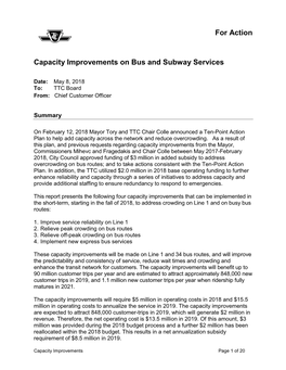 Capacity Improvements on Bus and Subway Services