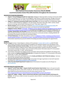 2021 National Immunization Awareness Month (NIAM) Local Immunization Action Plan (IAP) Activities Throughout the Connecticut