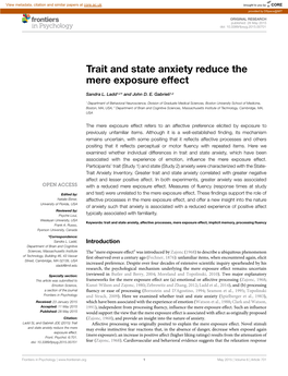 Trait and State Anxiety Reduce the Mere Exposure Effect