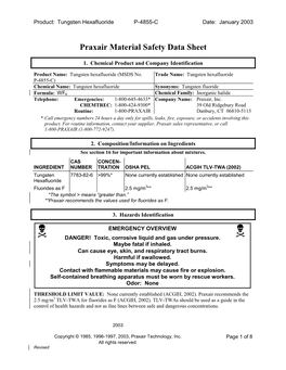 Tungsten Hexafluoride P-4855-C Date: January 2003