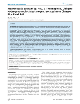 Methanocella Conradii Sp. Nov., a Thermophilic, Obligate Hydrogenotrophic Methanogen, Isolated from Chinese Rice Field Soil