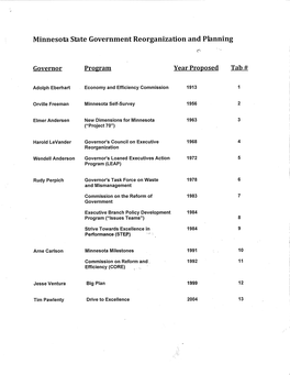 Minnesota State Government Reorganization and Planning