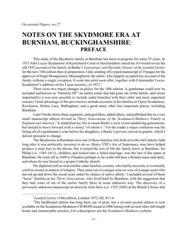 Notes on the Skydmore Era at Burnham, Buckinghamshire: Preface