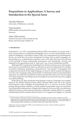 Prepositions in Applications: a Survey and Introduction to the Special Issue