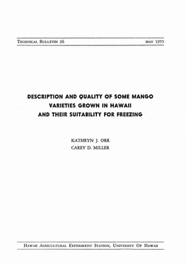 Description and Quality of Some Mango Varieties Grown in Hawaii and Their Suitability for Freezing