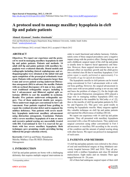 A Protocol Used to Manage Maxillary Hypoplasia in Cleft Lip and Palate Patients