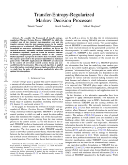 Transfer-Entropy-Regularized Markov Decision Processes Takashi Tanaka1 Henrik Sandberg2 Mikael Skoglund3