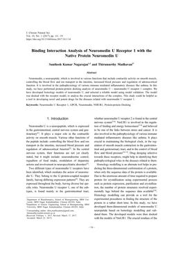 Binding Interaction Analysis of Neuromedin U Receptor 1 with the Native Protein Neuromedin U