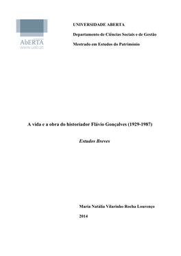 A Vida E a Obra Do Historiador Flávio Gonçalves (1929-1987)