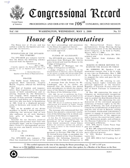 Congressional Record United States Th of America PROCEEDINGS and DEBATES of the 106 CONGRESS, SECOND SESSION