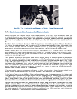 Profile: the Leadership and Legacy of Sister Clara Muhammad