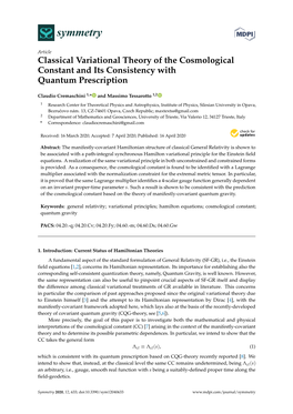 Classical Variational Theory of the Cosmological Constant and Its Consistency with Quantum Prescription