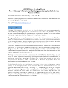 MIDENG! Kitamu Ha Lutang Ninuno: the Persistence of Militarization and Political Persecution Against the Indigenous Aetas of Zambales