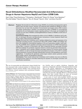 Novel Dithiolethione-Modified Nonsteroidal Anti-Inflammatory Drugs in Human Hepatoma Hepg2 and Colon LS180 Cells Sara E