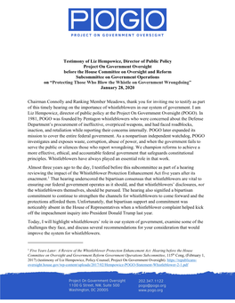 Testimony of Liz Hempowicz, Director of Public Policy Project on Government Oversight Before the House Committee on Oversight An