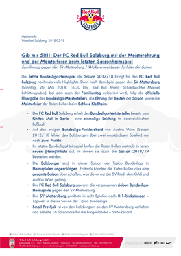 Gib Mir 5!!!!! Der FC Red Bull Salzburg Mit Der Meisterehrung Und Der
