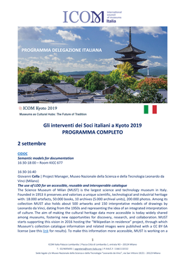 Gli Interventi Dei Soci Italiani a Kyoto 2019 PROGRAMMA COMPLETO 2 Settembre