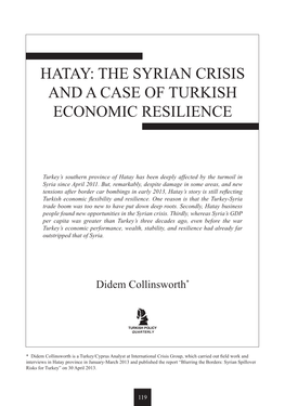 Hatay: the Syrian Crisis and a Case of Turkish Economic Resilience