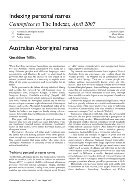 Australian Aboriginal Names Geraldine Triffitt C5 Turkish Names Meral Alakus C9 Arabic Names Heather Hedden