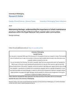 Understanding the Importance of Shack Maintenance Practices Within the Royal National Park Coastal Cabin Communities