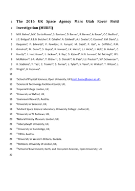 The 2016 UK Space Agency Mars Utah Rover Field Investigation