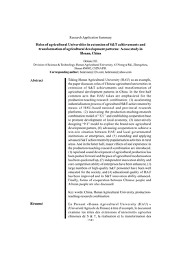 Abstract Résumé Roles of Agricultural Universities in Extension of S&T
