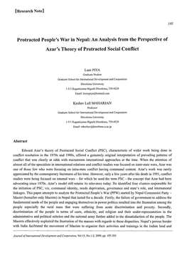 An Analysis from the Perspective of Azar's Theory of Protracted Social Conflict